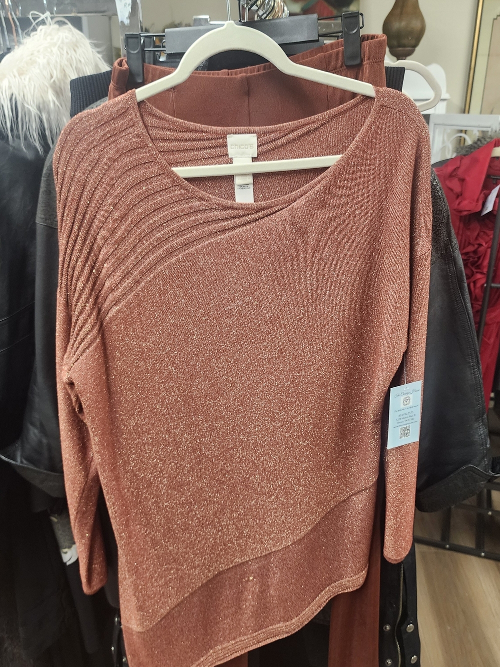 Chico's Metallic Rust Knit Sweater